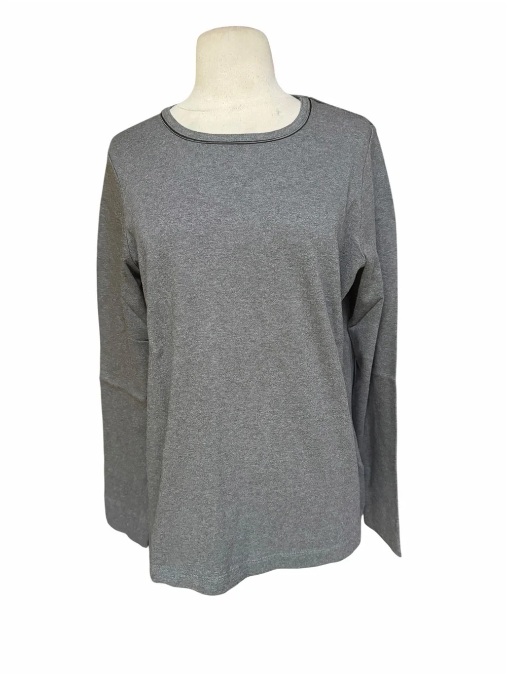 NWT Lands' End 100% Cotton Charcoal Heather‎ Knit Sleep Crew Top